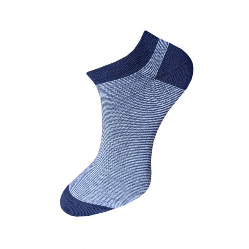 Blue & white striped ankle socks, cotton, unisex, casual socks set.