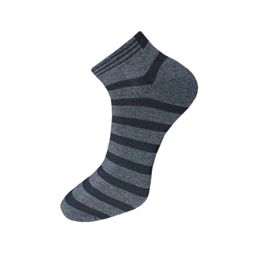 Black striped cotton ankle socks, 3-pair set, comfortable and casual.