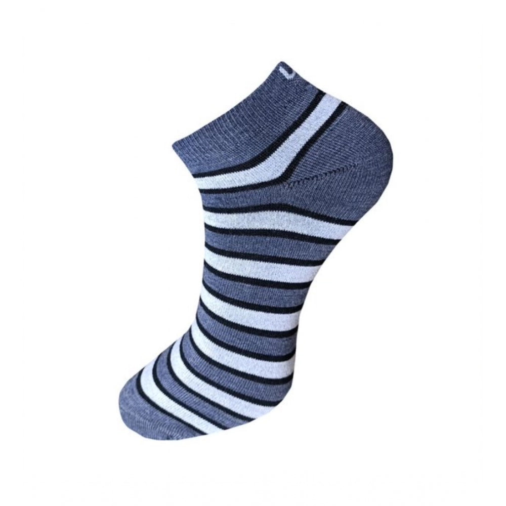 Multicolor striped cotton unisex ankle socks for casual wear, 3 pair set on display