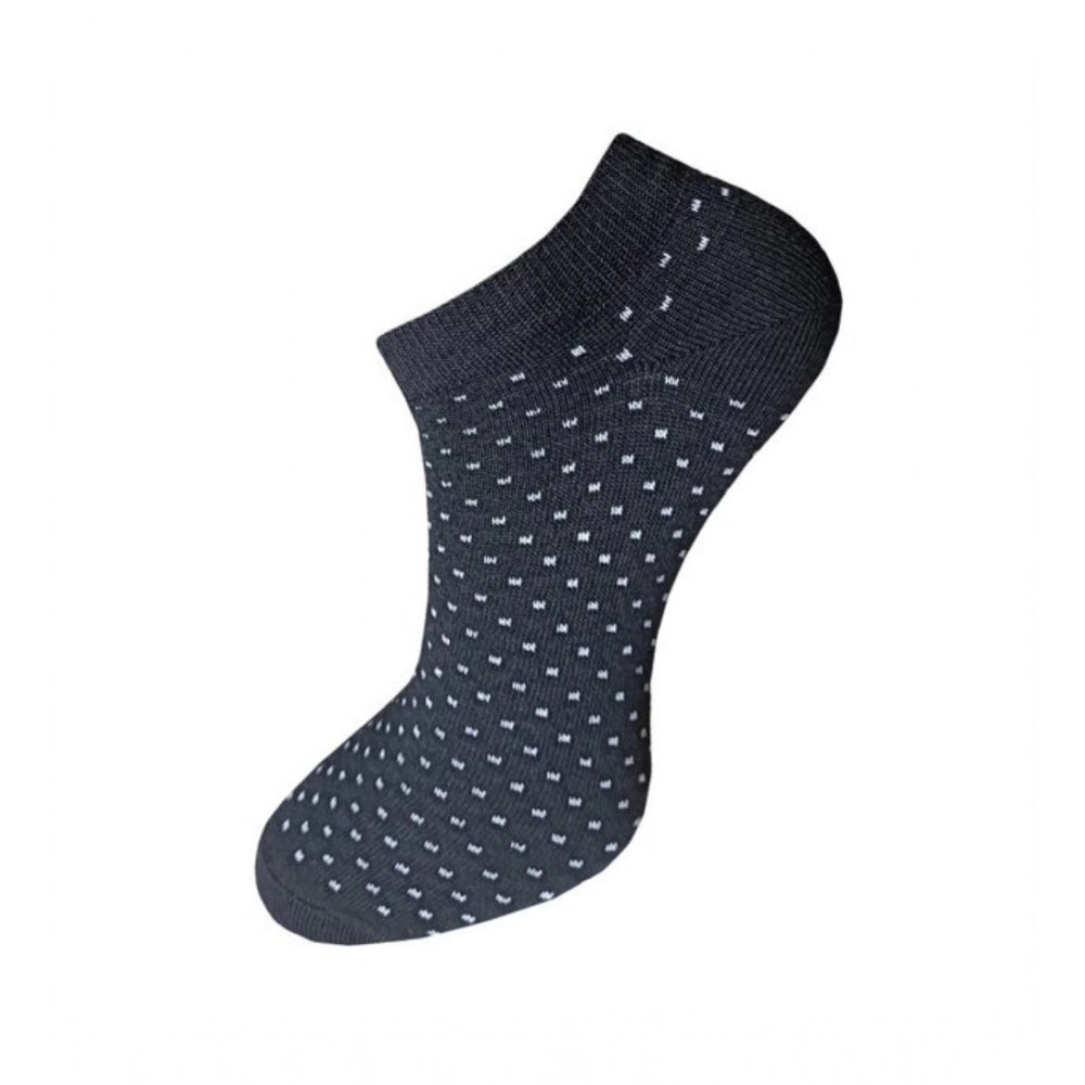 Black cotton ankle socks with white polka dots, 3-pair unisex set.