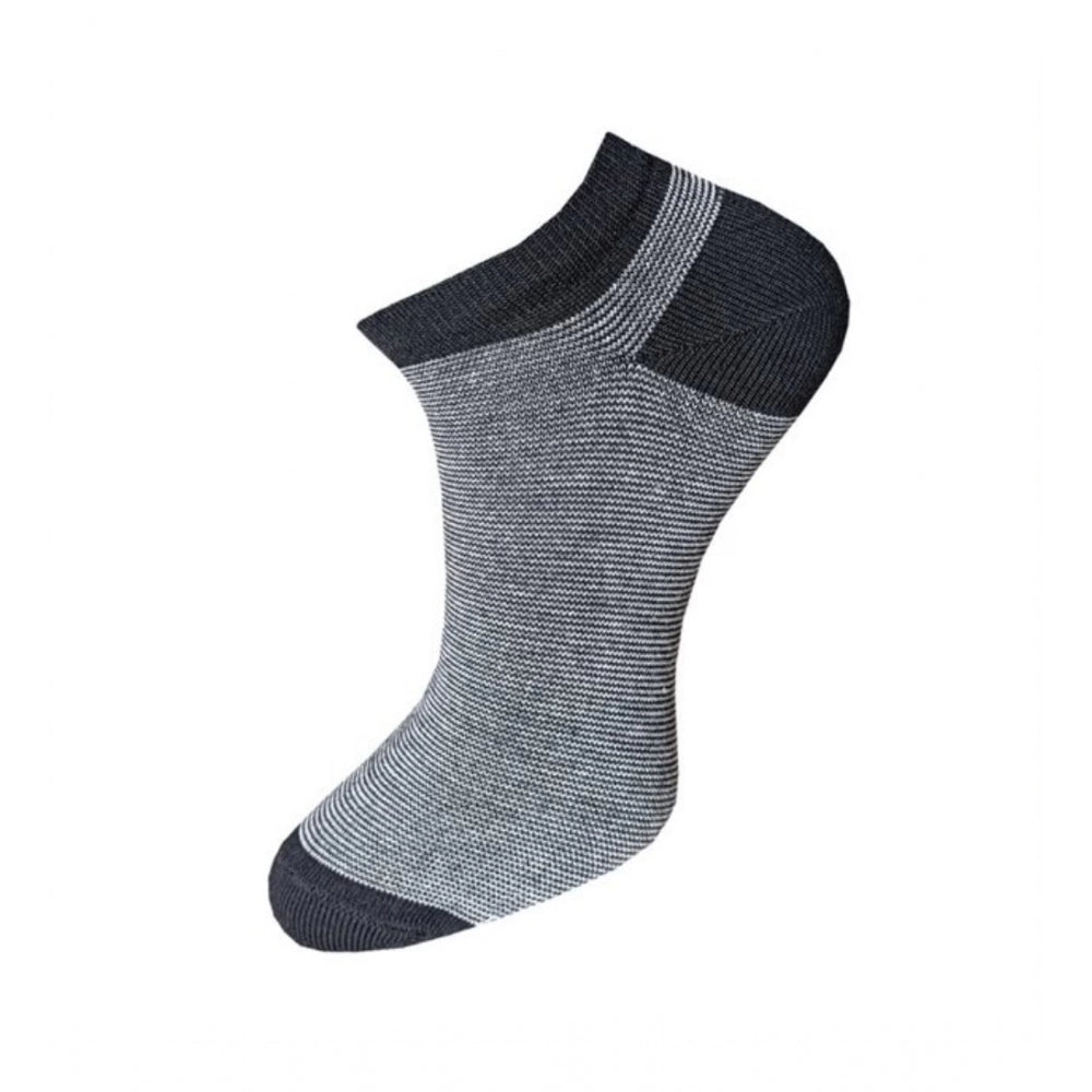 Black & white striped cotton ankle socks, unisex, 3-pair set, casual style.
