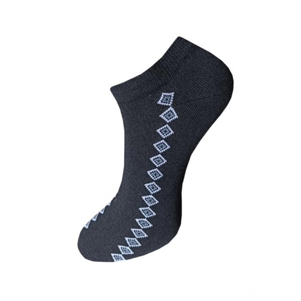 Black cotton ankle socks with a multicolor print, 3-pair set.