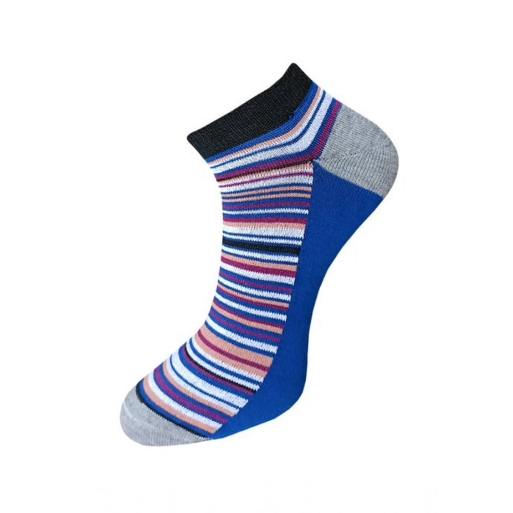 Multicolor unisex cotton striped ankle socks, 3-pair set for casual wear