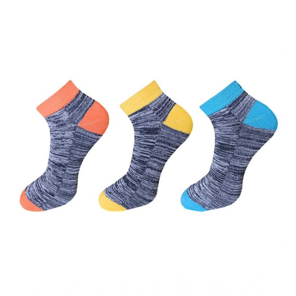 Multicolor ribbed cotton ankle socks set; blue/orange, comfortable casual socks.