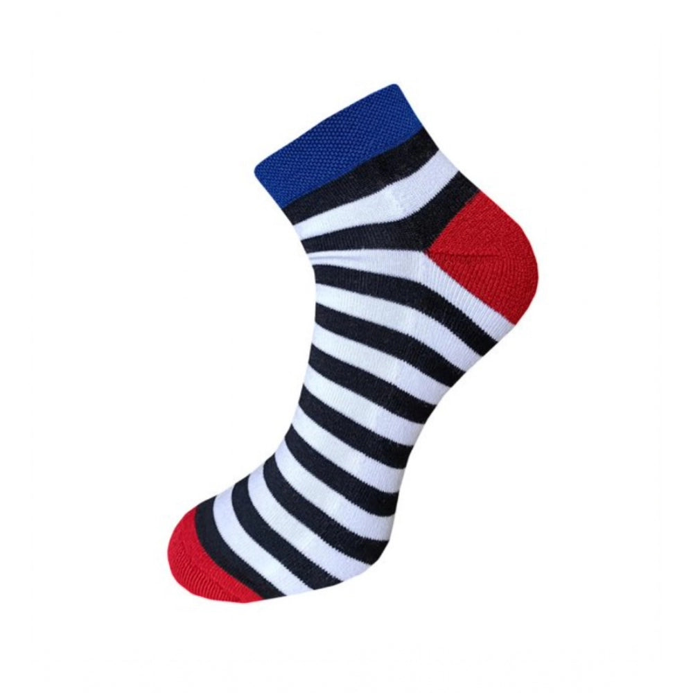 Black & white striped cotton ankle socks, multicolor, casual, cushioned foot.