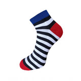 Black & white striped cotton ankle socks, multicolor, casual, cushioned foot.