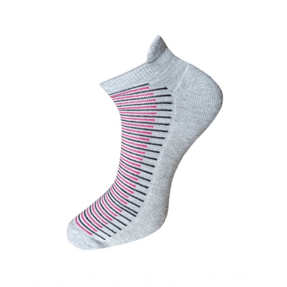 Gray striped ankle socks, cotton, set of 3, with pink accents.