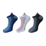 Multicolor striped cotton ankle socks, 3 pairs, casual, comfortable, athletic style.