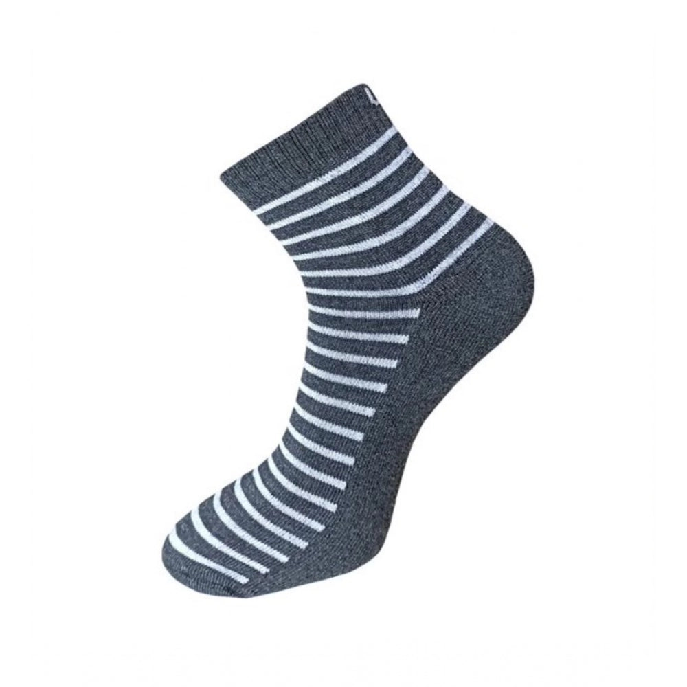 Black and white striped cotton ankle socks, casual print, 3 pair set.