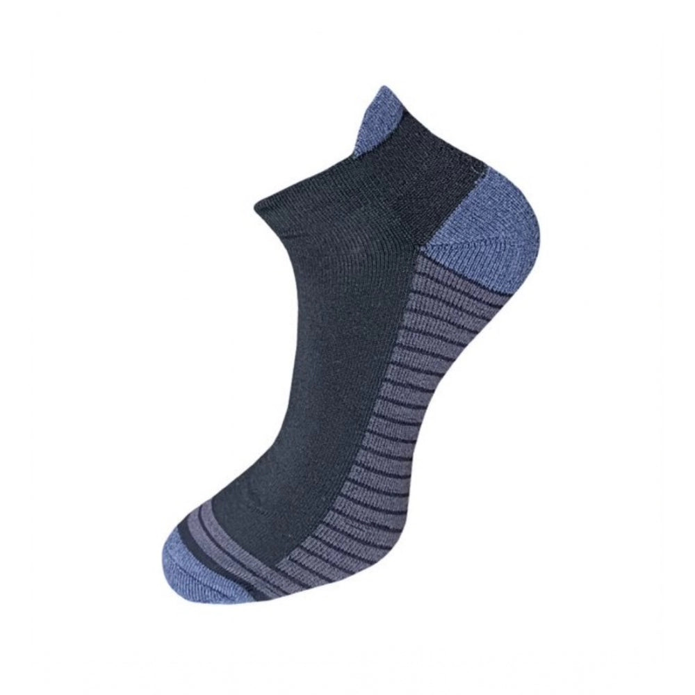 Black & gray striped ankle socks, cotton material, unisex sock set.