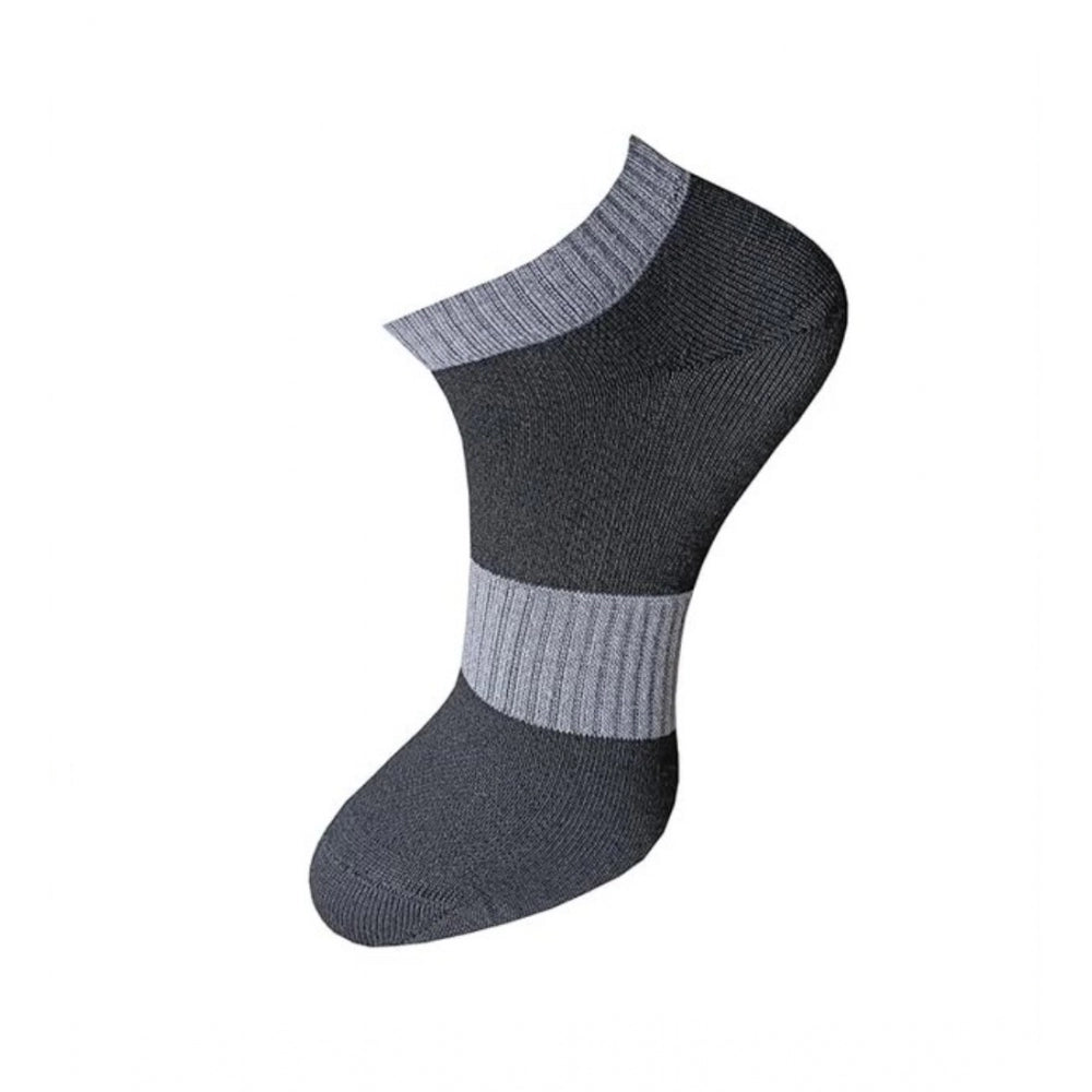 Black cotton ankle socks with grey stripe, 3-pair unisex casual socks.