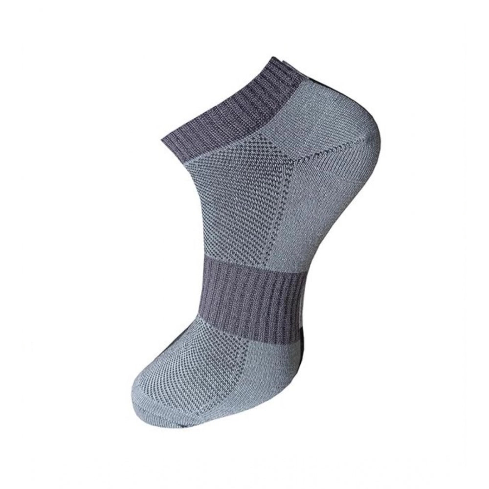 Gray mesh ankle socks, 3-pair set, comfortable cotton fabric.