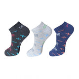Multicolor printed cotton ankle socks (3 pairs), casual, comfortable fit.