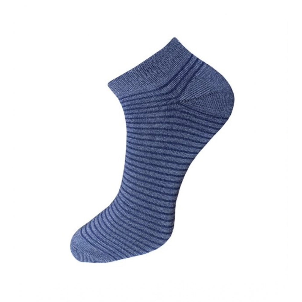 Blue striped cotton ankle socks, unisex, casual socks, comfy, relaxed fit.