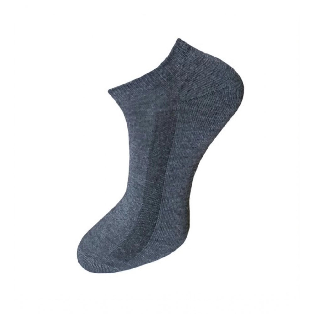 Dark gray cotton ankle socks, 3-pair set, comfortable, solid color.