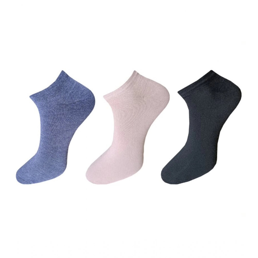 Multicolor unisex casual cotton solid ankle socks set, 3 pairs for versatile everyday wear