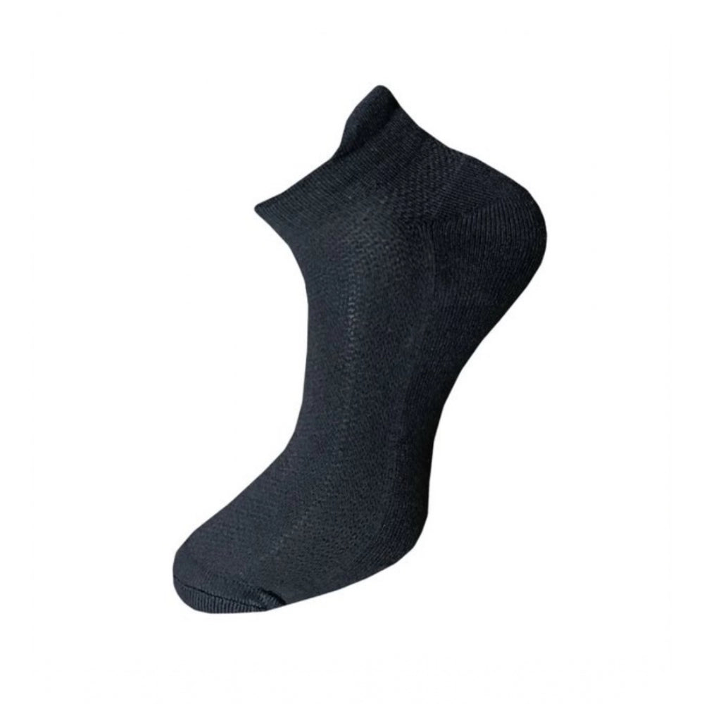 Black cotton unisex ankle socks, visible ribbing, 3-pair set.