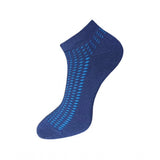 Blue patterned cotton ankle socks, casual unisex socks, multi-colored design.