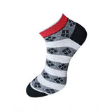 Black & white printed ankle socks, cotton, with a red trim, casual unisex sock set.