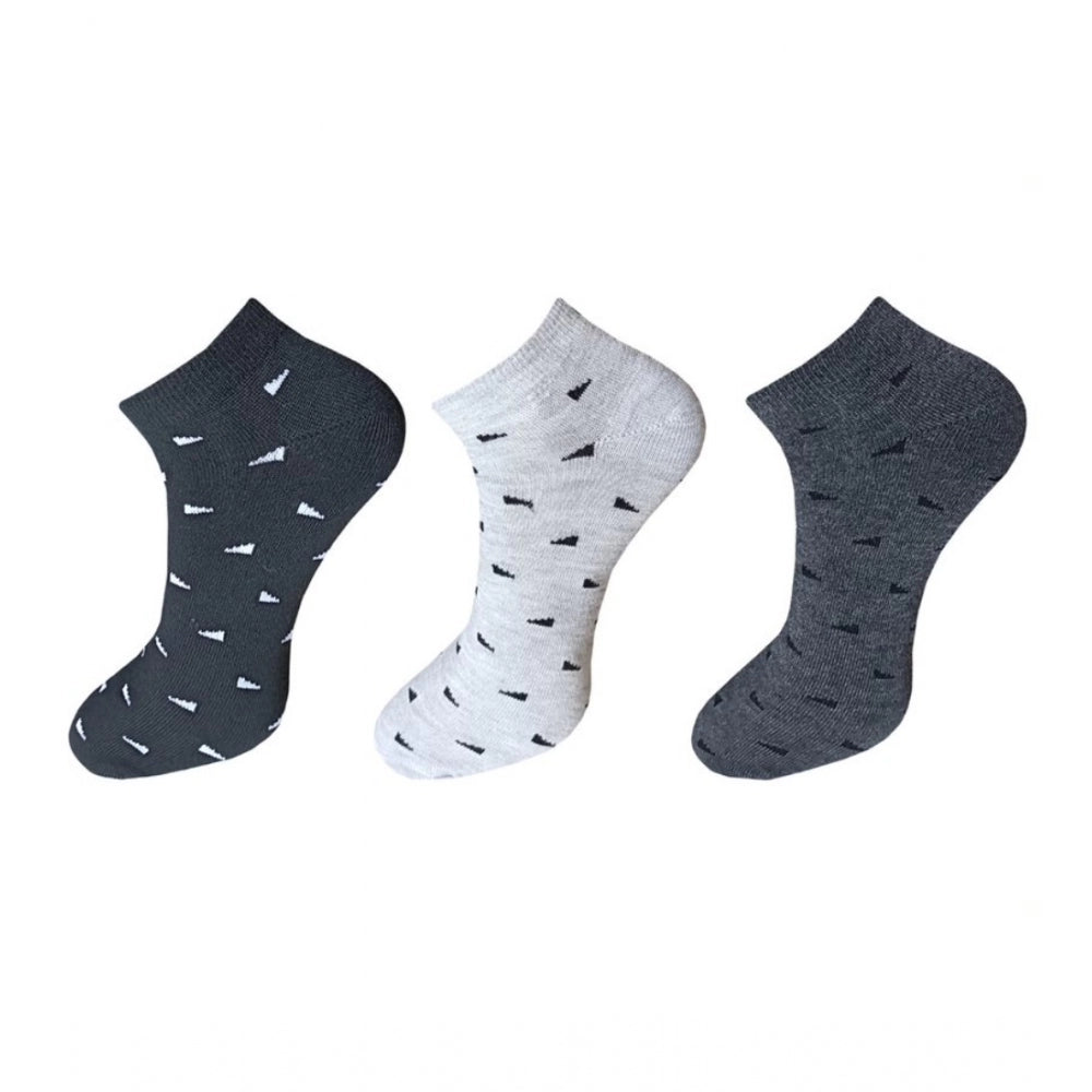 Black & white printed cotton ankle socks 3-pair set, casual unisex socks.