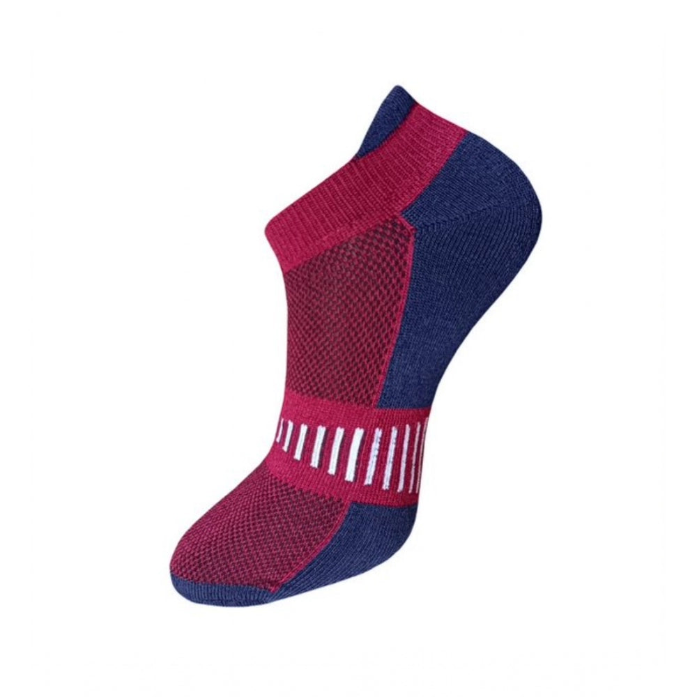 Red and blue striped cotton ankle socks, comfortable casual socks, 3 pair set.