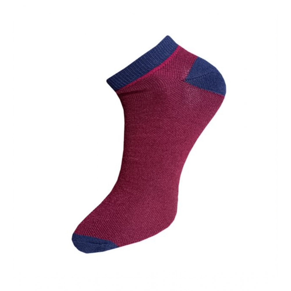 Dark red/blue mesh ankle socks, 3-pair set, cotton, casual style.