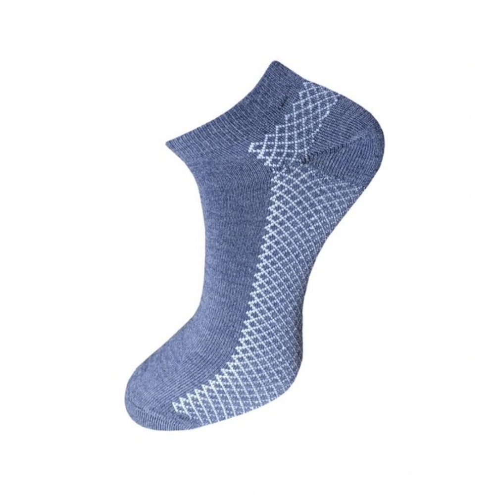 Blue patterned ankle socks, cotton, unisex, casual, with a diamond design.