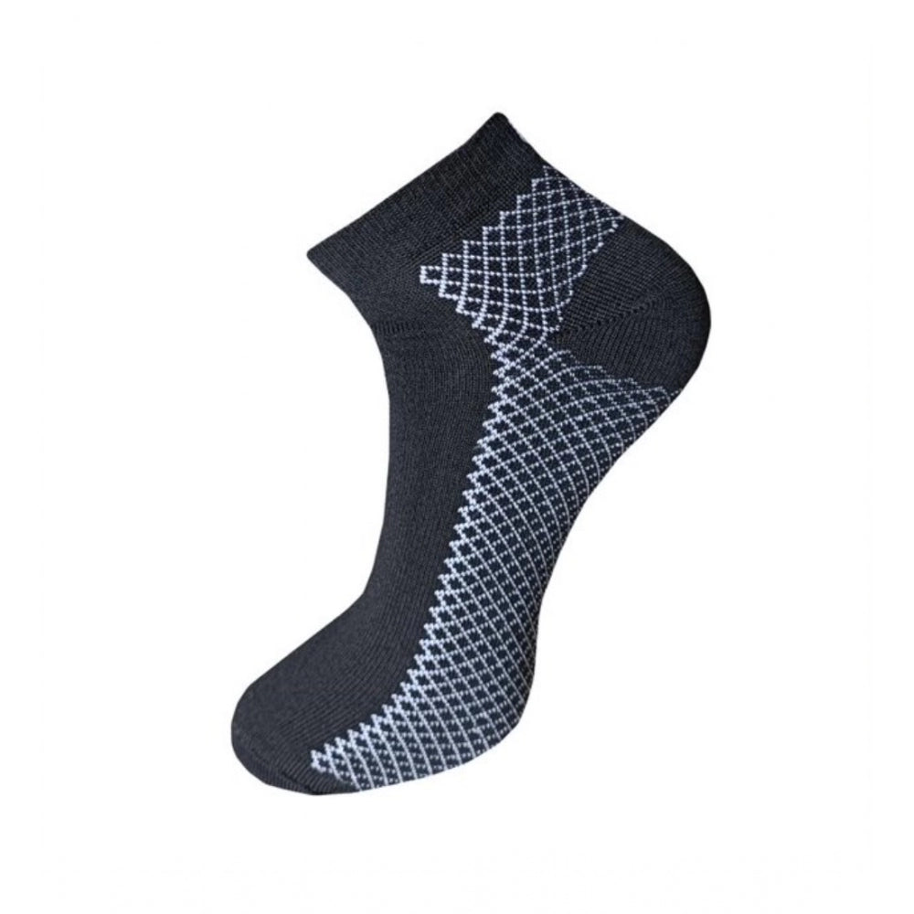 Black cotton ankle socks with a white crisscross pattern.