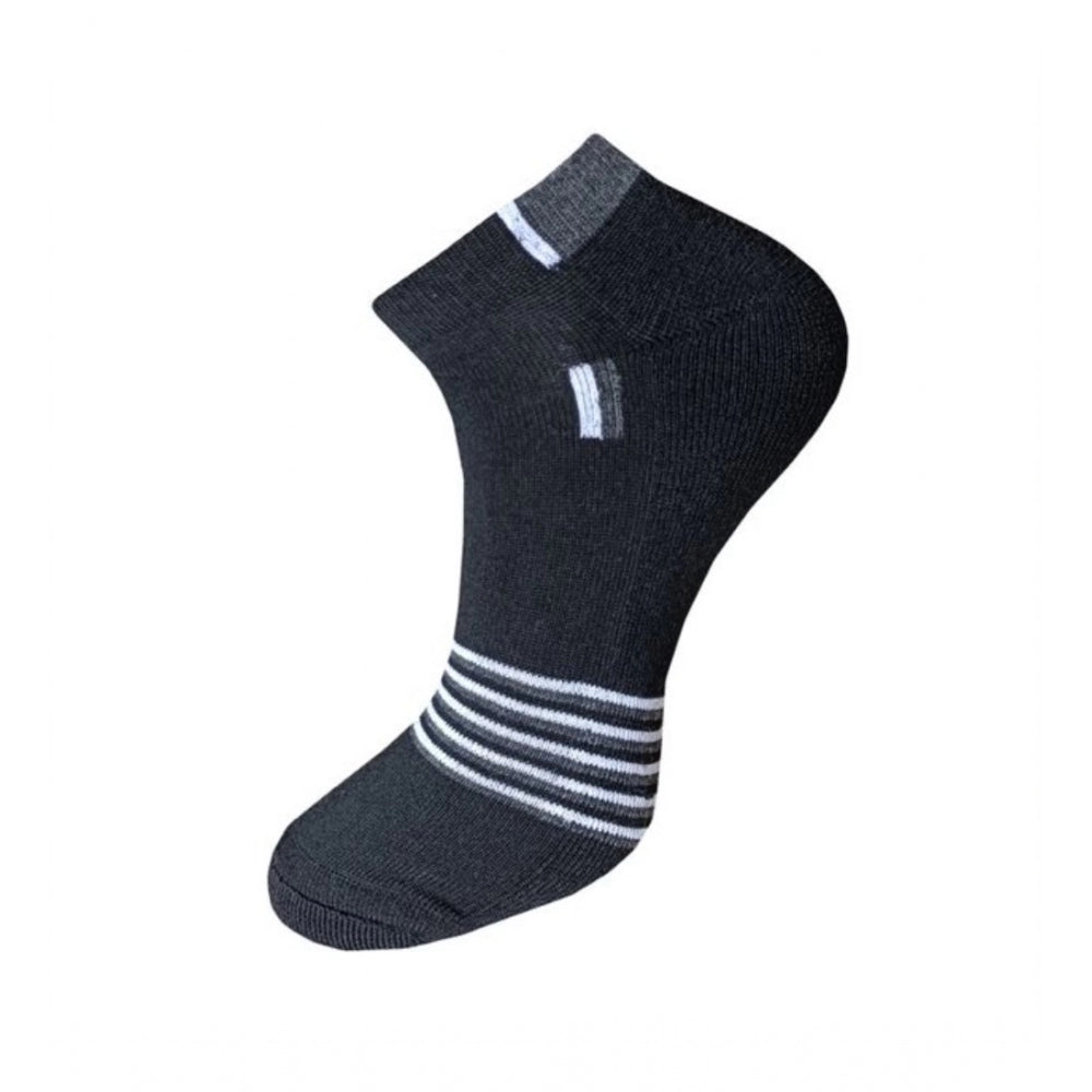 Black striped ankle socks, cotton, 3-pair set, comfortable, casual design.