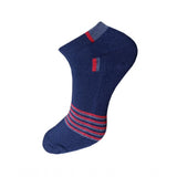 Dark blue striped cotton ankle socks with red accents, 3-pair set.