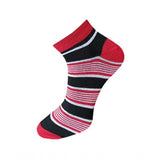 Red & black striped cotton ankle socks, casual, 3-pair set.