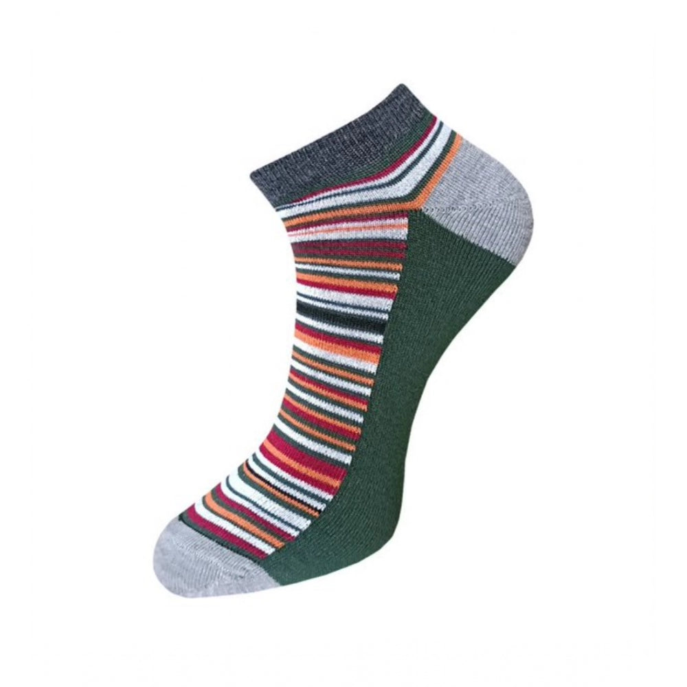 Multicolor striped cotton ankle socks, comfy unisex socks with cushioned sole.