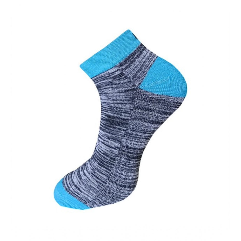 Multicolor ribbed cotton ankle socks, blue heel, casual men's socks.
