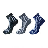 Black and white striped ankle socks, 3-pair set, cotton, casual style.