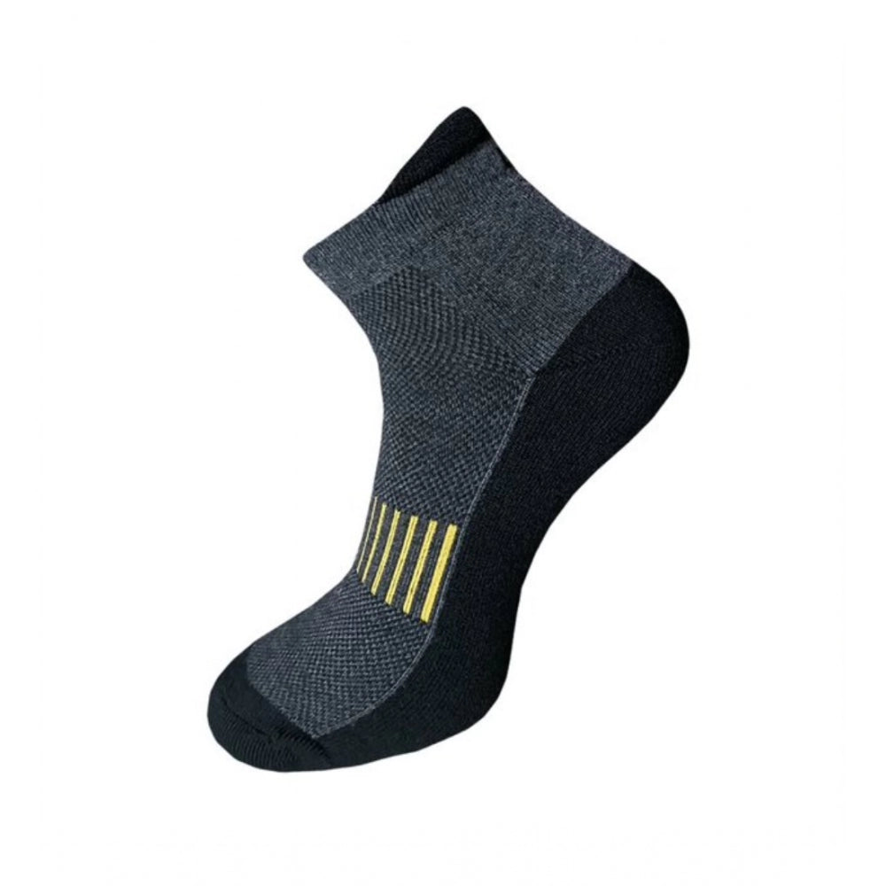 Black cotton ankle socks with yellow stripes, 3-pair set, casual style.