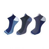 Blue striped ankle socks, 3-pair set, cotton, printed, casual socks.