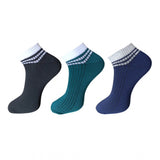 Multicolor striped cotton ankle socks set, casual unisex socks, ribbed design.