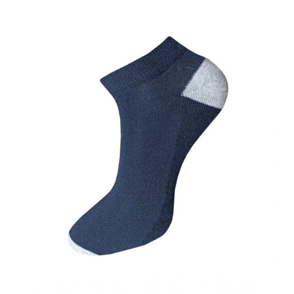 Navy blue cotton ankle socks with a white cuff, 3-pair unisex set.
