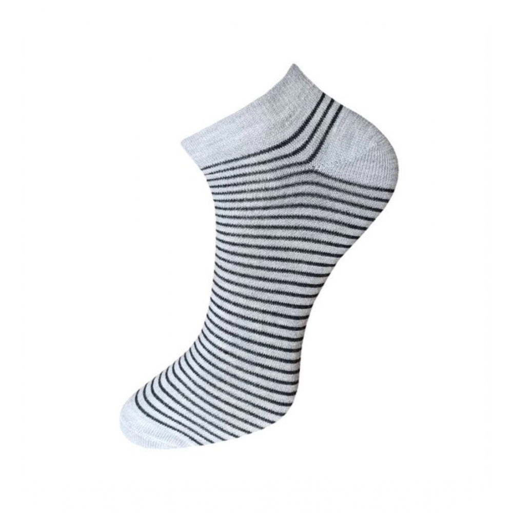 Black and white striped cotton ankle socks, unisex 3-pair set.