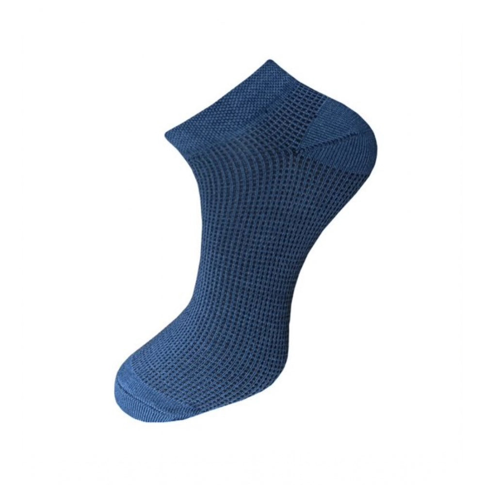 Blue mesh cotton ankle socks, unisex, breathable, 3-pair set.