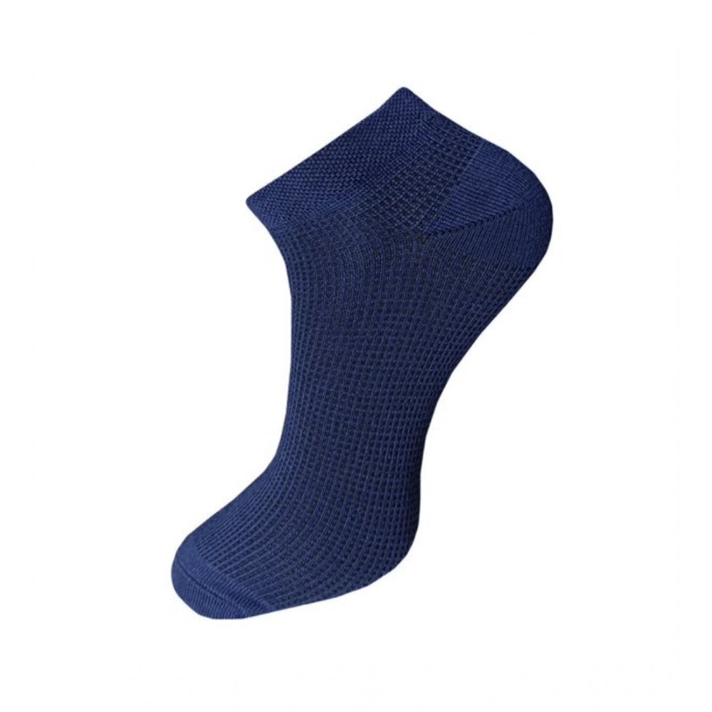 Navy blue textured cotton ankle socks, visible ribbing, unisex sock set.