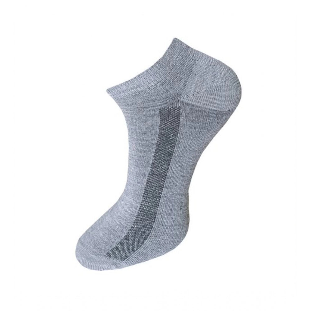 Grey cotton ankle socks with mesh detailing, 3-pair unisex set.