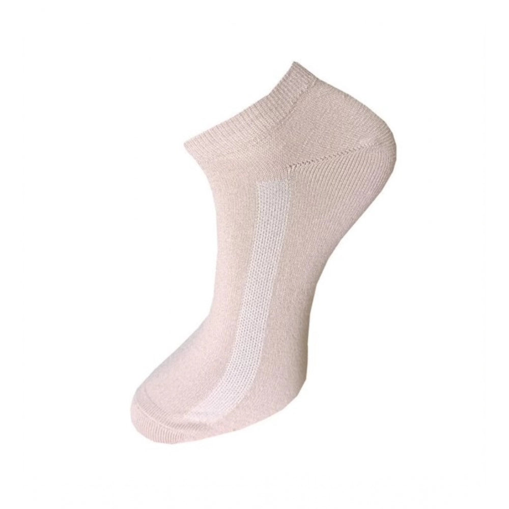 Beige knitted ankle socks, 3-pair set, cotton, casual, comfortable.