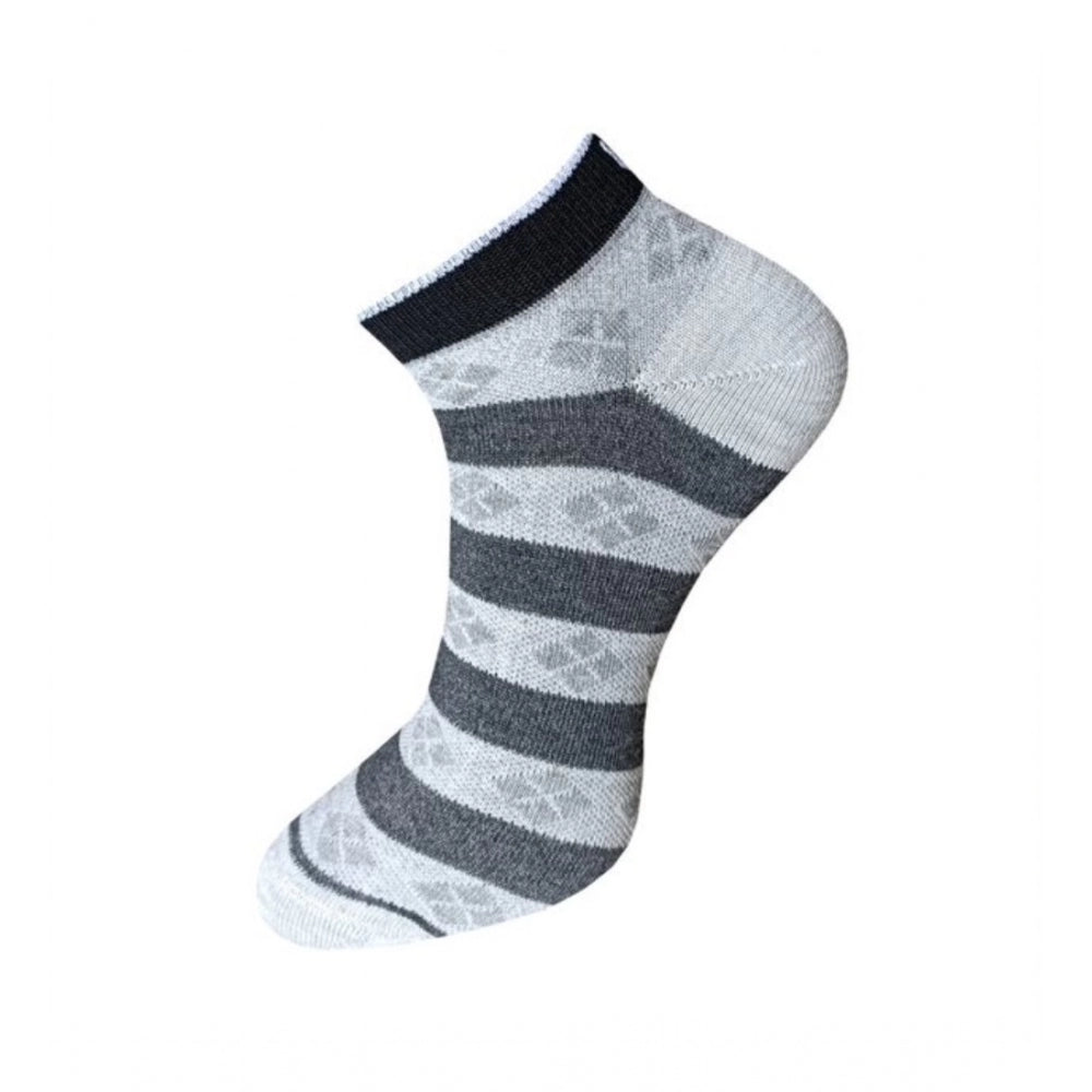 Gray and black striped ankle socks, unisex, cotton, casual print.