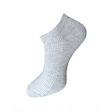 Gray ribbed ankle socks, 3-pair set, cotton, comfortable design.