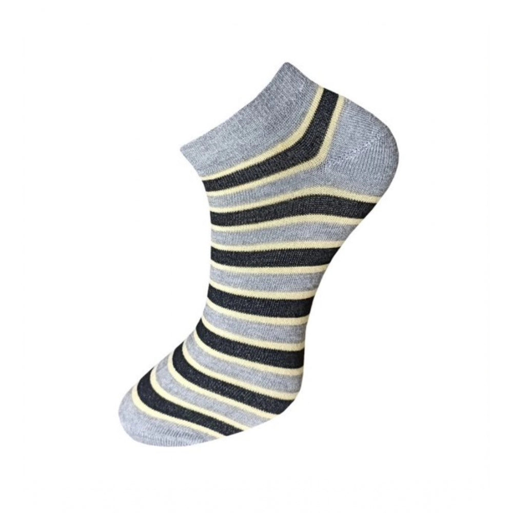 Gray and black striped ankle socks, cotton, 3 pair unisex sock set.