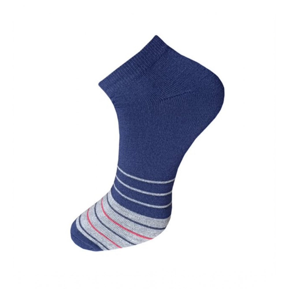 Blue striped cotton ankle socks, casual, unisex, multicolor detail.