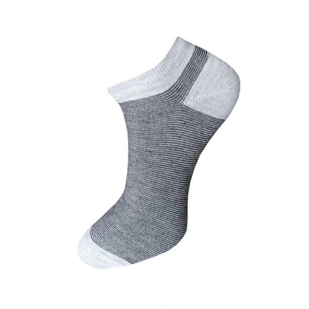 Grey & black striped cotton ankle socks, visible ribbed cuff, unisex socks
