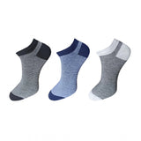 Blue & grey striped ankle socks, 3 pairs, cotton, casual, comfortable design.