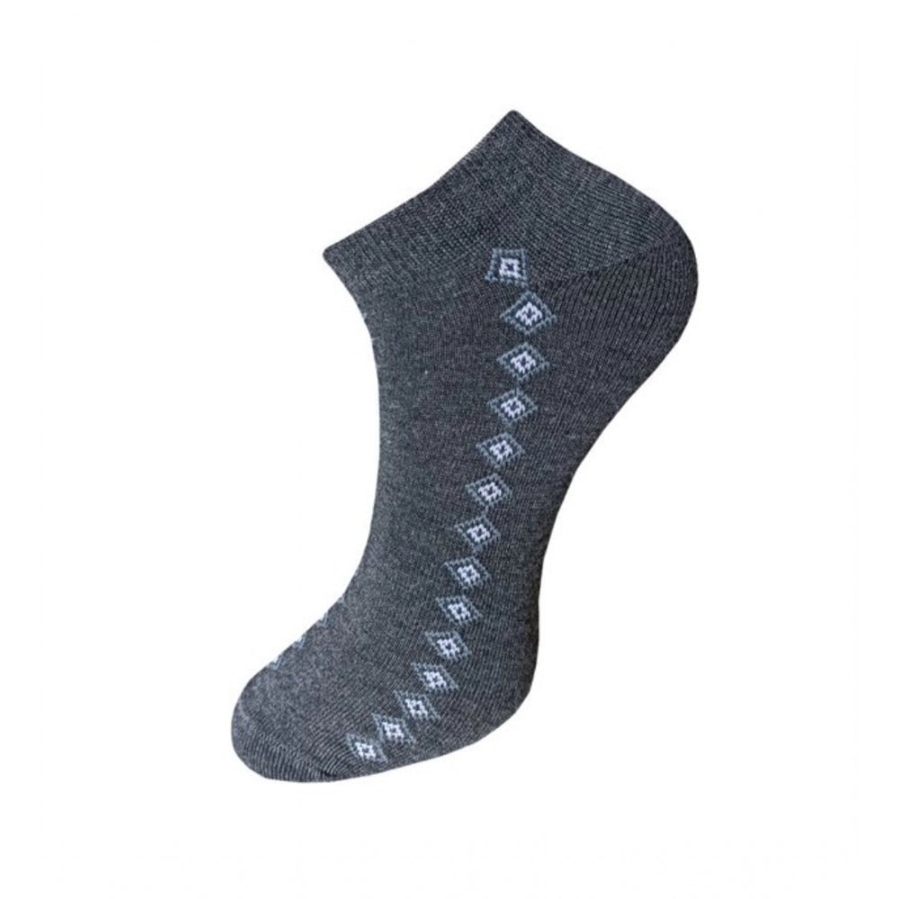 Black cotton ankle socks with a geometric print, 3 pair set.